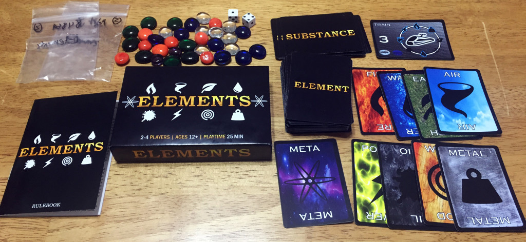 Elements: 2-4 Players, Ages 8+, Average Play Time = 20 Minutes